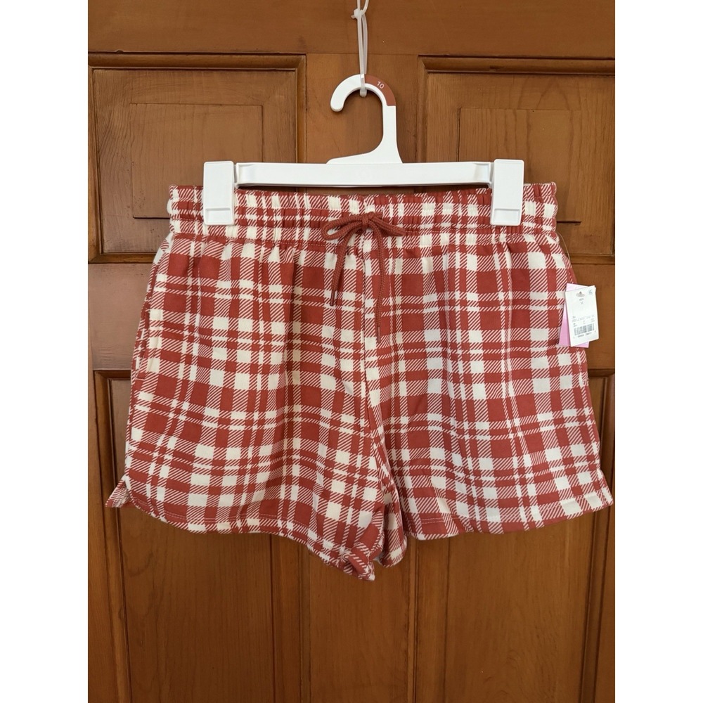 Women's Mighty Find Red & White Plaid Fleece Sleep Shorts Lounge Shorts Small